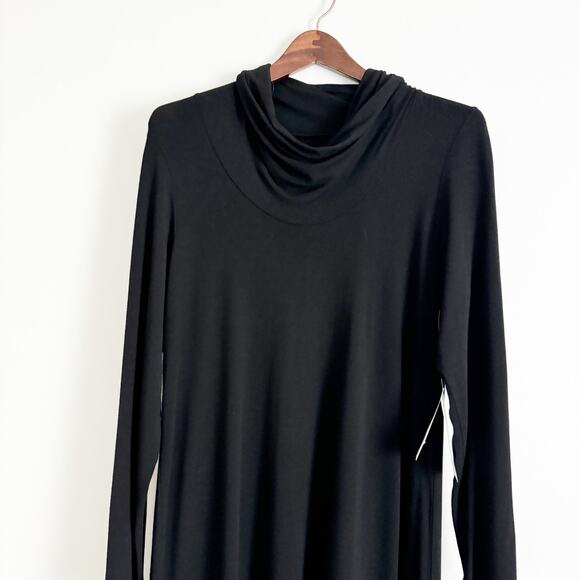 EILEEN FISHER Drape Cowl Neck Jersey Knit Dress Black Large Petite - Picture 4 of 9